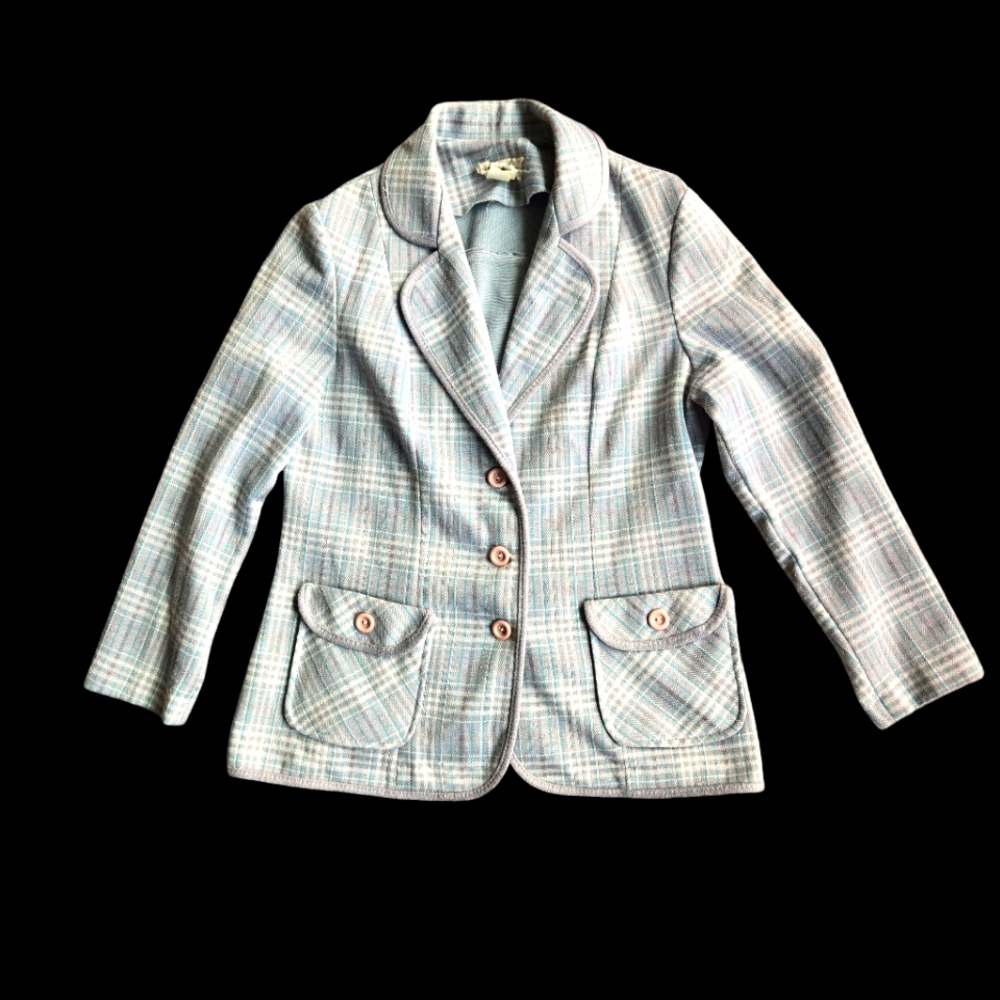 VINTAGE 1970s MARTY GUTMACHER JACKET BLAZER GRAY CREAM SZ M